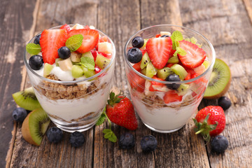 breakfast with muesli and fruit