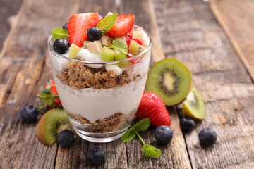 breakfast with muesli and fruit