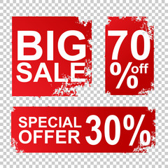 Big sale and Special Offer label on red grunge banner vector design