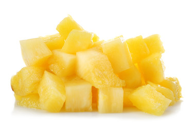 Cubes of fresh pineapple isolated on white