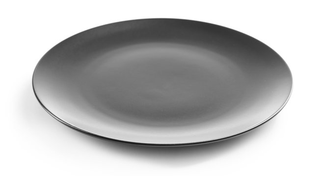 Round Black Ceramic Plate, Isolated On White