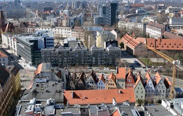 Old european city Wroclaw. Poland, red roofs and cathedrals