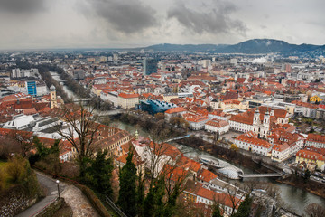 Panoramic view of Graz town, Austria.