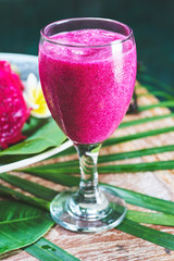 glass of fresh tropical juice dragon fruit