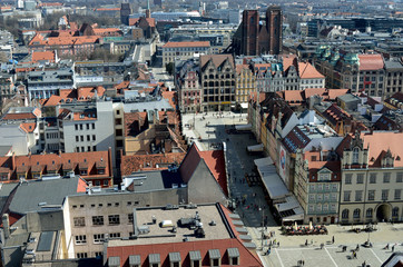 Old european city Wroclaw. Poland, red roofs and cathedrals