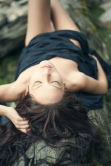 Fototapeta premium Nude beautiful Russian girl model nature