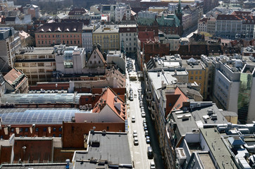 Old polish city Wroclaw. Top view Wroclaw. Panorama view Wroclaw. Red roofs and catherdals. Old...