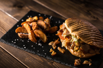 Chicken doner kebab with potatoes