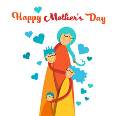 Mother Day Happy Family Three Children Embrace Mom Greeting Card