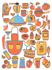 Doodle style kitchenware Hand drawn elements