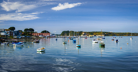 Boats in Poole Harbour in Dorset, looking out to Brownsea Island - obrazy, fototapety, plakaty