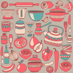 Doodle set of kitchenware items
