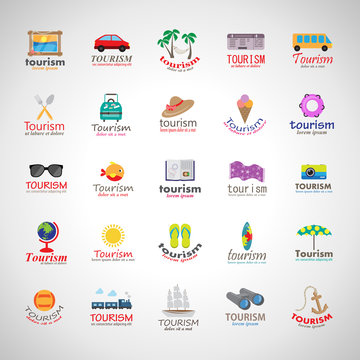 Summer Icons Set-Isolated On Gray Background.Vector Illustration,Graphic Design.Vacation Signs.For Web,Websites,Print,Presentation Templates, Mobile Applications And Promotional Materials.Collection