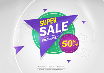 Super Sale and special offer. 50% off. Vector illustration.Theme color.