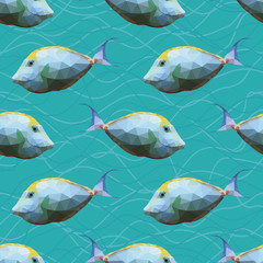 Seamless pattern with polygonal unicornfishes. 