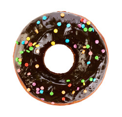 Donut with chocolate glaze, isolated on white background.