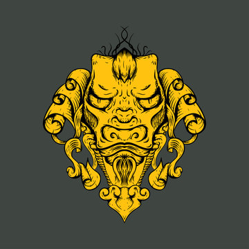 Dragon tattoo T-shirt design. Head of the Asian tiger.
