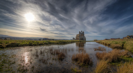 The Abbey In Spring. Whitby abbey on a glorious spring day. - obrazy, fototapety, plakaty