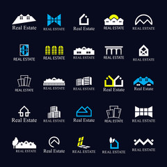 Real Estate Icons Set-Isolated On Blue Background-Vector Illustration,Graphic Design. Different Logotype