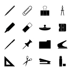 Set of black stationery icons, vector illustration
