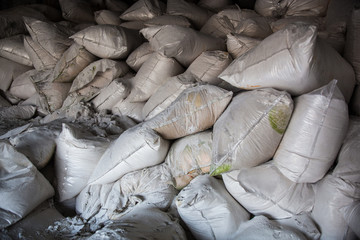 Pile of white sacks with synthetic fertilizer