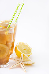 Ice tea with lemon Isolated on white background
