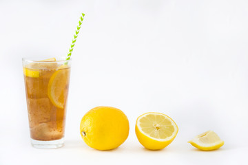 Ice tea with lemon Isolated on white background
