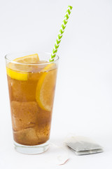 Ice tea with lemon Isolated on white background
