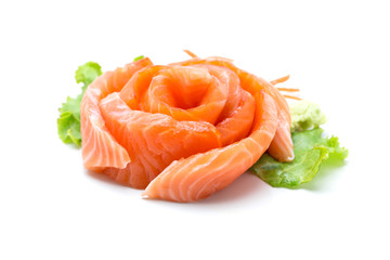 Sliced salmon isolated on white background