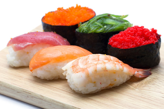 Sushi shrimp eggs and sushi set, Japanese food