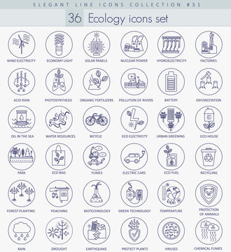 Vector Ecology outline icon set. Elegant thin line style design.