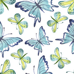 Watercolor seamless pattern with butterflies. Vector background with butterflies for your design.