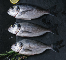Raw bream fish with herbs