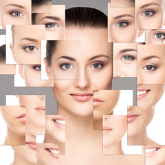 Collage of portrait of young naked women