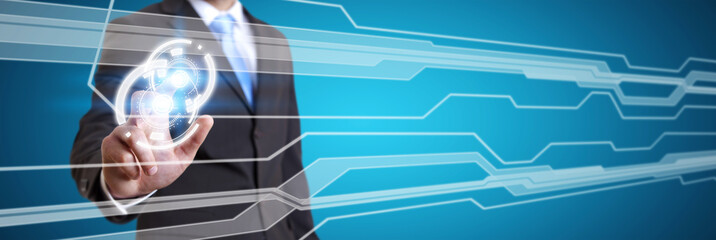 Businessman using digital tactile screen interface
