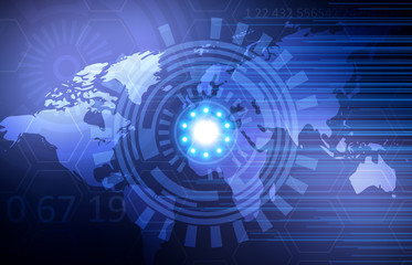 Abstract Digital Technology Background With World Map. Vector Template Design