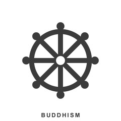 Wheel of Dharma, Dharmachakra - a symbol of Buddhism and Hinduism. Buddhism icon in flat style isolated on white
