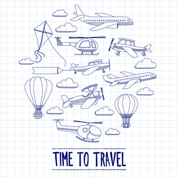 Doodle set of images Time to travel