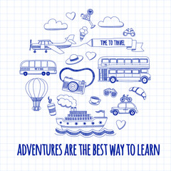 Doodle set of images Time to travel