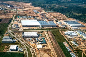 Fotobehang Industrial estate land development aerial photography © praethip