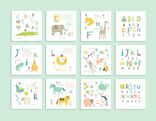 Cute zoo alphabet with funny animals in vector . Letters. 
