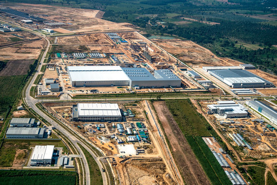 Industrial estate land development aerial photography