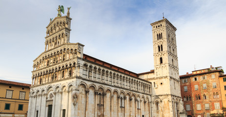 Fototapeta na wymiar View of medieval cathedral San Michele. Lucca,Tuscany, Italy.