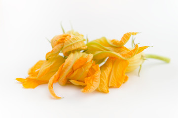 Group of pumpkin flowers isolated on white background