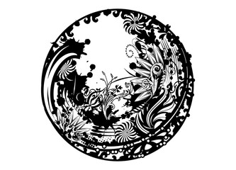 Ein Kreis aus verschiedenen floralen Elementen