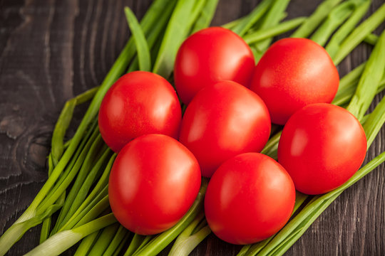 Plum Tomatoes On Wooden Rustic Background