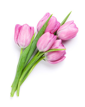 Fototapeta Fresh pink tulip flowers bouquet