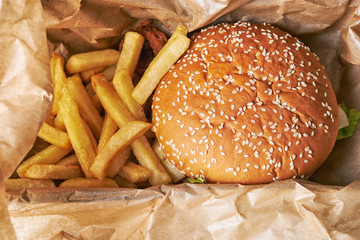 hamburger and french fries