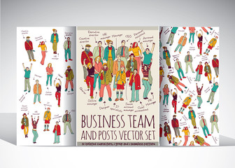 Business people team and posts set. 