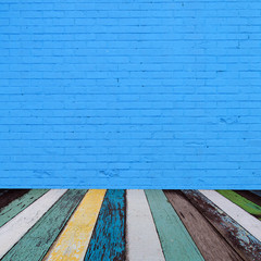 room interior with blue  brick wall  background